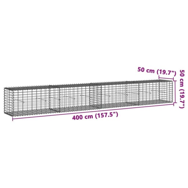 vidaXL gabionkurv m. cover 400x50x50 cm galvaniseret jern