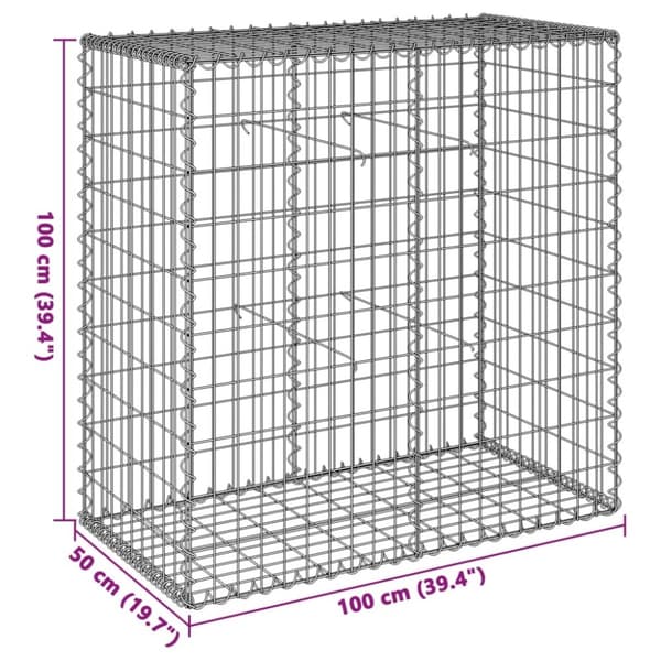 vidaXL gabionkurv med cover 100x50x100 cm galvaniseret jern