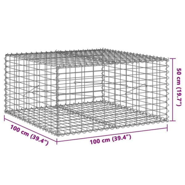 vidaXL gabionkurv med cover 100x100x50 cm galvaniseret jern
