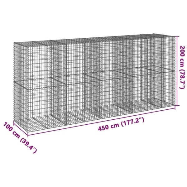 vidaXL gabionkurv med cover 450x100x200 cm galvaniseret jern
