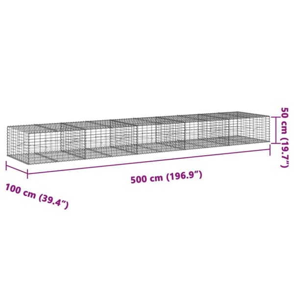 vidaXL Gabionkurv med deksel 500x100x50 cm galvanisert jern