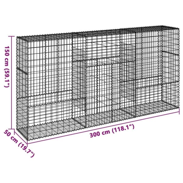 vidaXL Gabionkurv med deksel 300x50x150 cm galvanisert jern