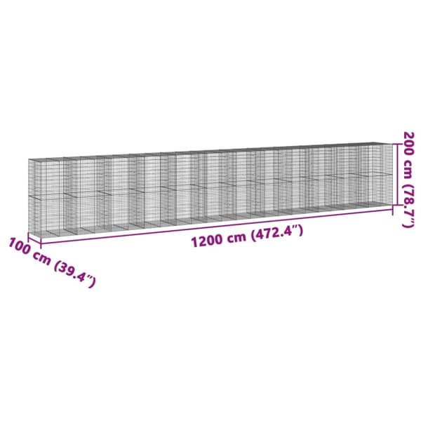 vidaXL Kivikori katolla 1200x100x200 cm galvanoitu rauta