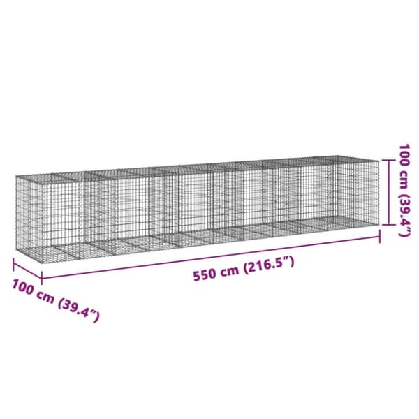 vidaXL Gabionkurv med deksel 550x100x100 cm galvanisert jern
