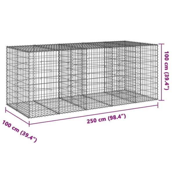 vidaXL Gabionkurv med deksel 250x100x100 cm galvanisert jern