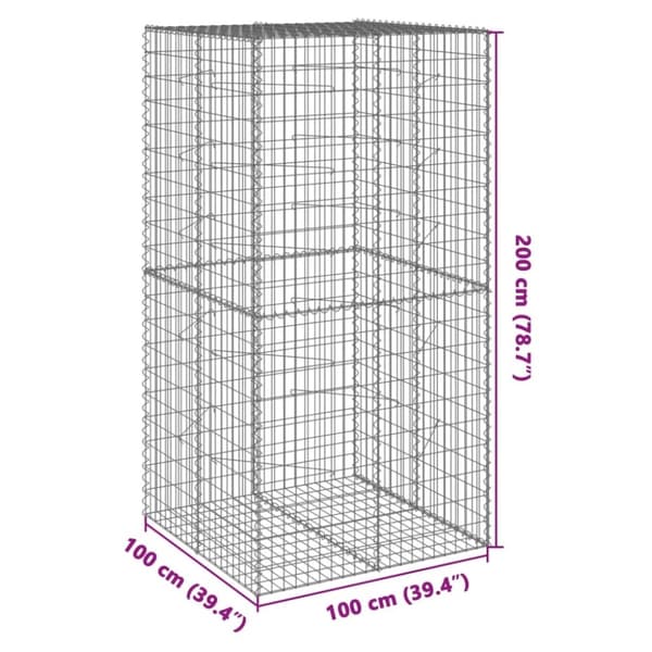 vidaXL gabionkurv med cover 100x100x200 cm galvaniseret jern