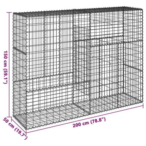 vidaXL Gabionkurv med deksel 200x50x150 cm galvanisert jern