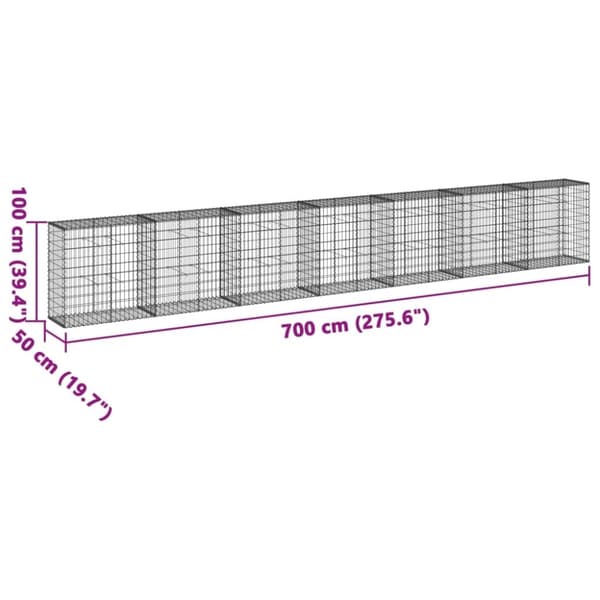 vidaXL gabionkurv med cover 700x50x100 cm galvaniseret jern