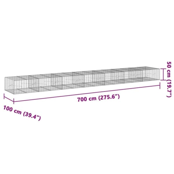 vidaXL gabionkurv med cover 700x100x50 cm galvaniseret jern