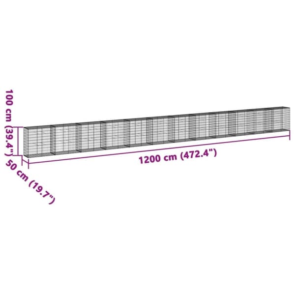 vidaXL gabionkurv med cover 1200x50x100 cm galvaniseret jern