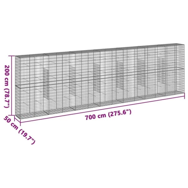 vidaXL Gabionkorg med skydd 700x50x200 cm galvaniserat järn