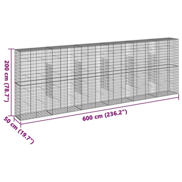 vidaXL gabionkurv med cover 600x50x200 cm galvaniseret jern