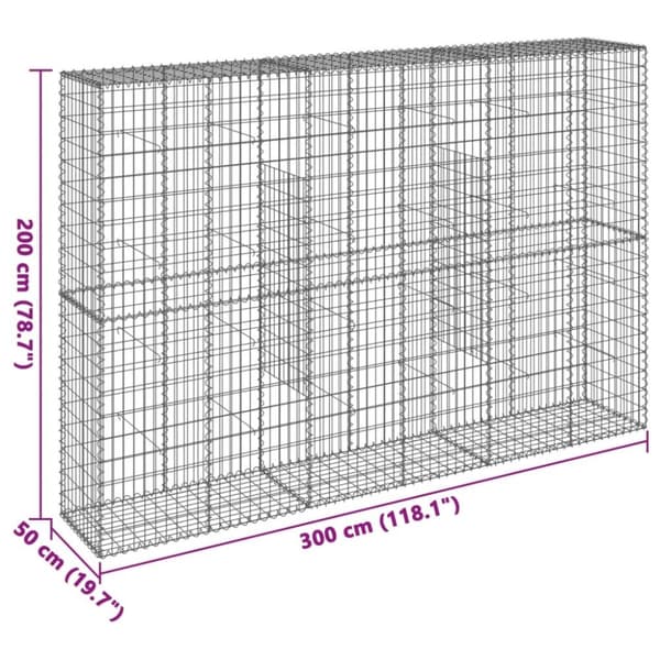 vidaXL gabionkurv med cover 300x50x200 cm galvaniseret jern