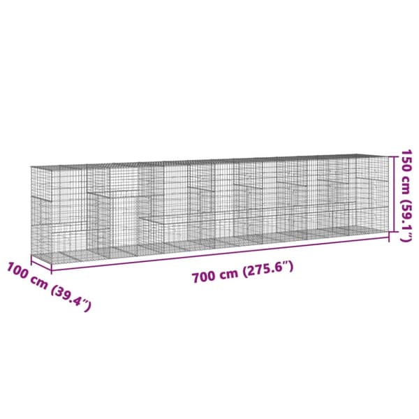 vidaXL Gabionkorg med skydd 700x100x150 cm galvaniserat järn