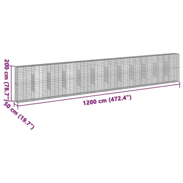 vidaXL Gabionkurv med deksel 1200x50x200 cm galvanisert jern