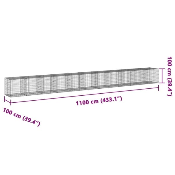 vidaXL Gabionkorg med skydd 1100x100x100 cm galvaniserat järn