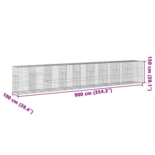 vidaXL Gabionkorg med skydd 900x100x150 cm galvaniserat järn