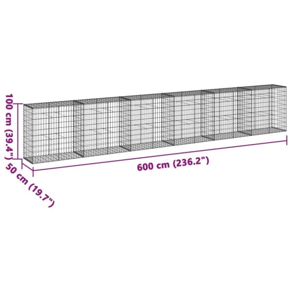 vidaXL Gabionkurv med deksel 600x50x100 cm galvanisert jern