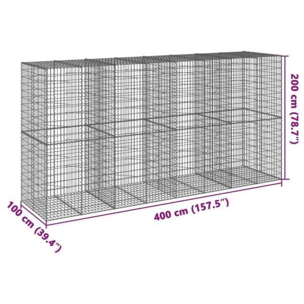 vidaXL Gabionkurv med deksel 400x100x200 cm galvanisert jern