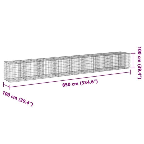 vidaXL Gabionkurv med deksel 850x100x100 cm galvanisert jern