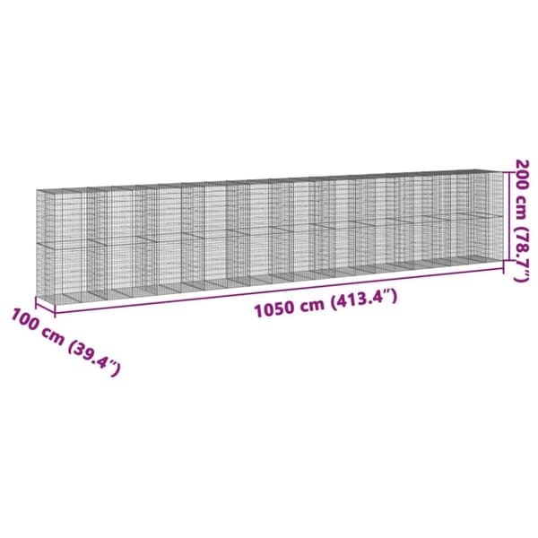 vidaXL gabionkurv med cover 1050x100x200 cm galvaniseret jern