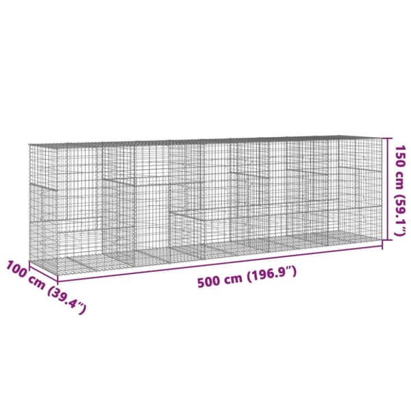 vidaXL gabionkurv med cover 500x100x150 cm galvaniseret jern