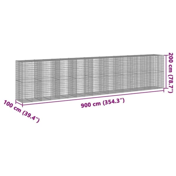 vidaXL Gabionkurv med deksel 900x100x200 cm galvanisert jern