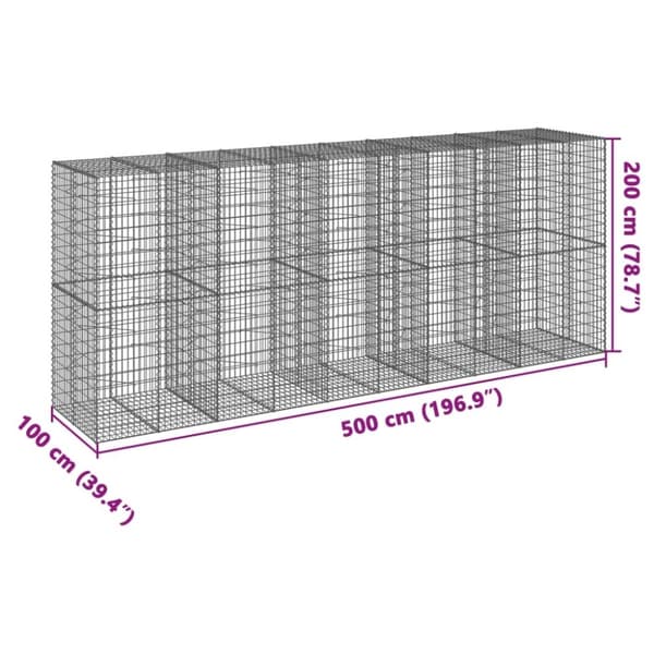 vidaXL Gabionkorg med skydd 500x100x200 cm galvaniserat järn