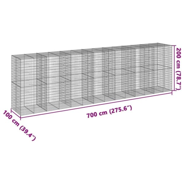vidaXL Gabionkurv med deksel 700x100x200 cm galvanisert jern