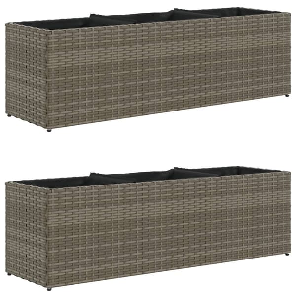 vidaXL plantekasser 2 stk. med 3 potter 105x30x32 cm polyrattan grå