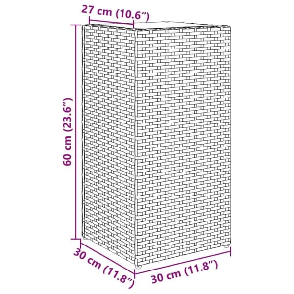 vidaXL plantekasse 30x30x60 cm polyrattan brun