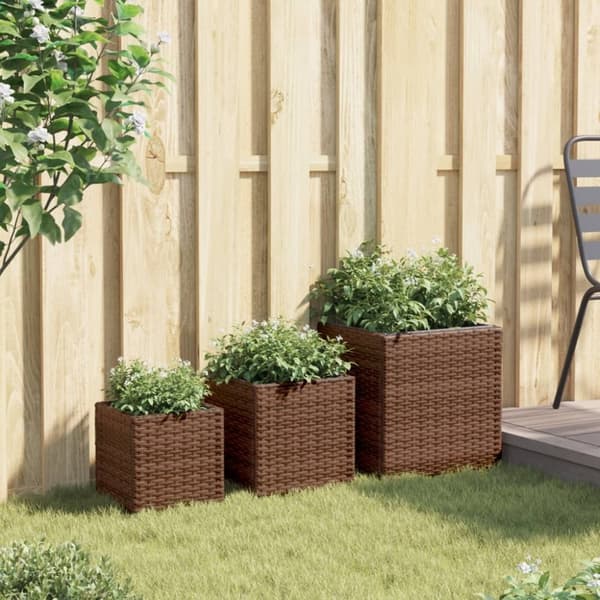 vidaXL plantekasser 3 stk. polyrattan brun