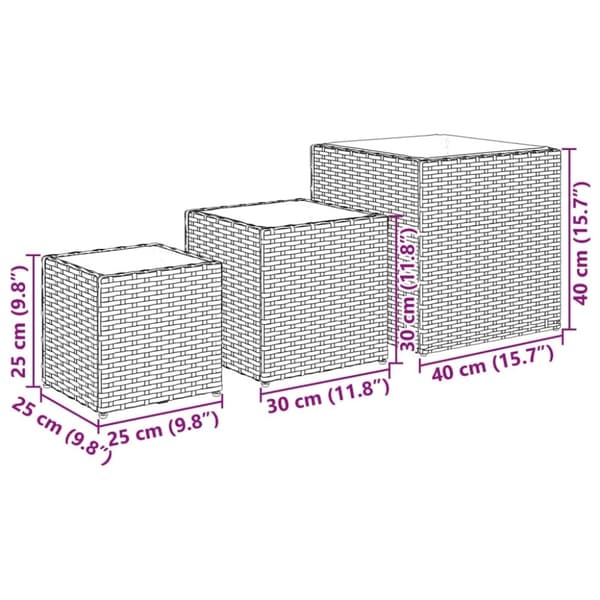 vidaXL plantekasser 3 stk. polyrattan brun