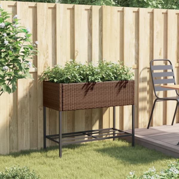 vidaXL plantekasse med hylde polyrattan brun