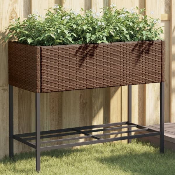 vidaXL plantekasse med hylde polyrattan brun