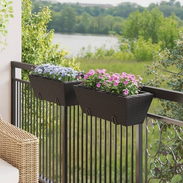 vidaXL Blomlådor med krokar 2 st svart konstrotting