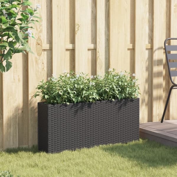 vidaXL Ulkokukkalaatikko 2 ruukulla musta 90x20x40 cm polyrottinki