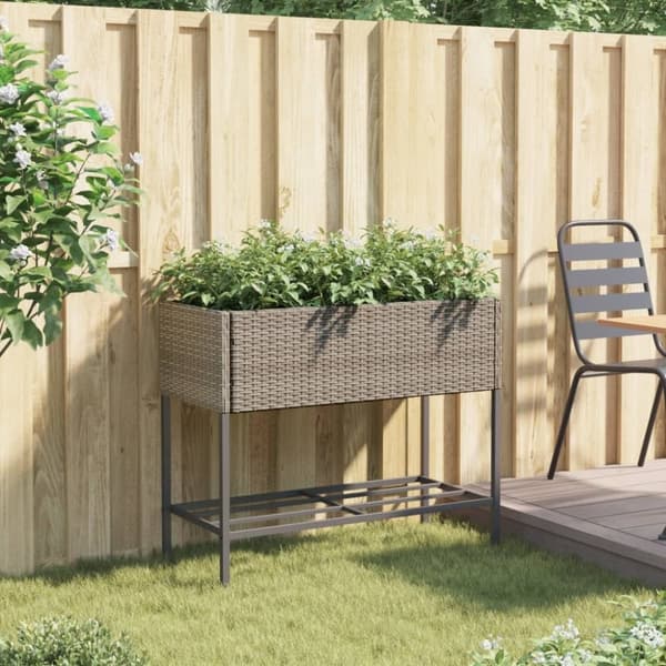 vidaXL plantekasse med hylde polyrattan grå