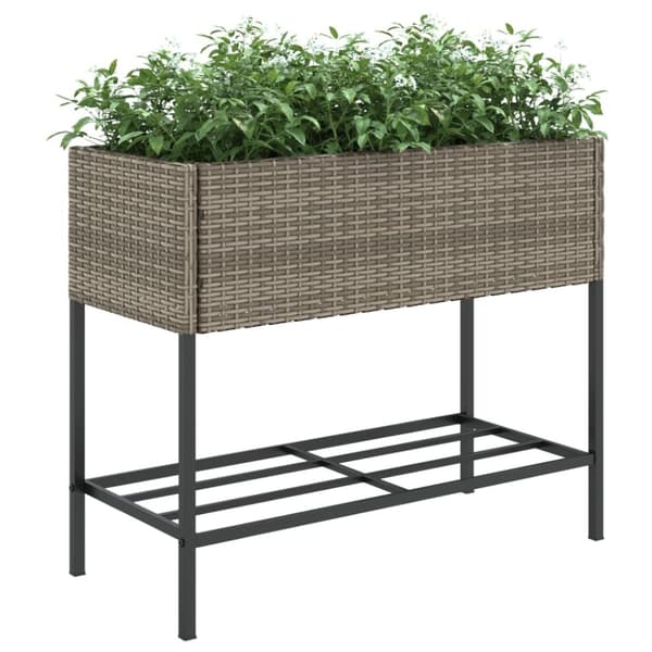vidaXL plantekasse med hylde polyrattan grå