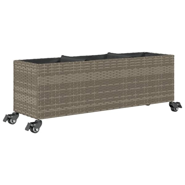 vidaXL Plantekasse med hjul og 3 potter grå 107x32x38 cm polyrotting