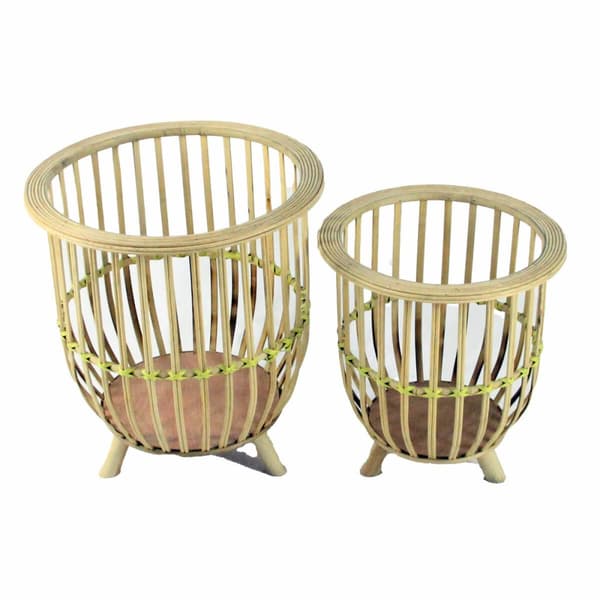 Set med planteringskärl DKD Home Decor 35 x 35 x 37 cm Naturell Ljusbrun Bambu