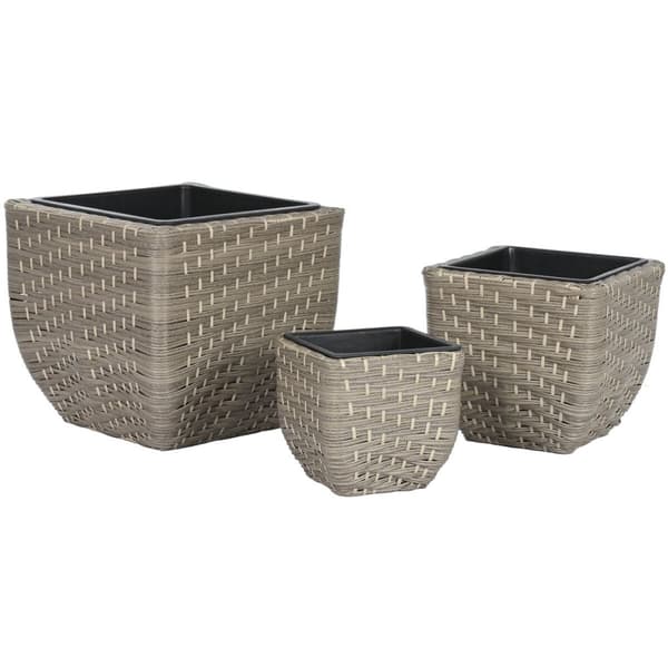Set med planteringskärl Home ESPRIT polypropen Rattan 40 x 40 x 36 cm