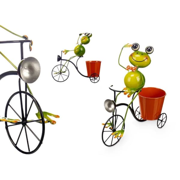 Kruka Ibergarden 324-26939A Gul Röd Grön Metall Cykel Groda 31,5 x 32 x 17 cm