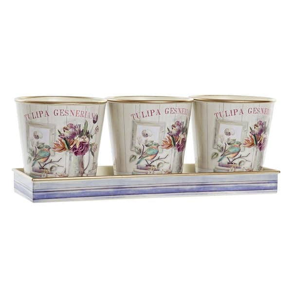 Grytesett DKD Home Decor Rosa Gyllen PVC Aluminium Shabby Chic 38 x 13 x 14 cm (3 Deler)