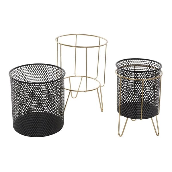 Sett med blomsterpotter DKD Home Decor Svart Gyllen Metall Loft 36 x 36 x 58 cm