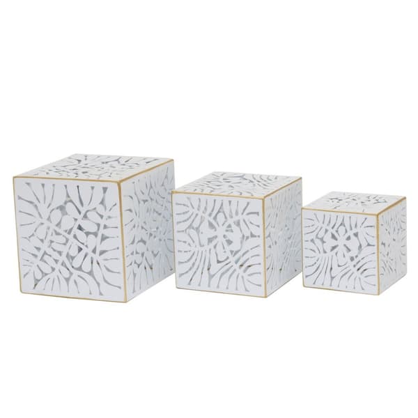 Sett med blomsterpotter DKD Home Decor Ark Gyllen Metall 15 x 15 x 15 cm Hvit Tropisk Blad av plante