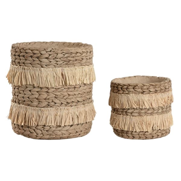 Sett med blomsterpotter Home ESPRIT Brun Raffia Sement Tropisk 23 x 22 x 25 cm