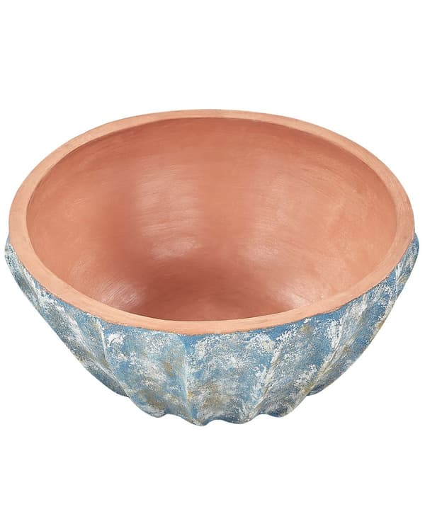 Kukkaruukku sininen terrakotta ⌀ 51 x 24 cm pyöreä kaiverrettu sisälle ulos käsintehty moderni tyyli