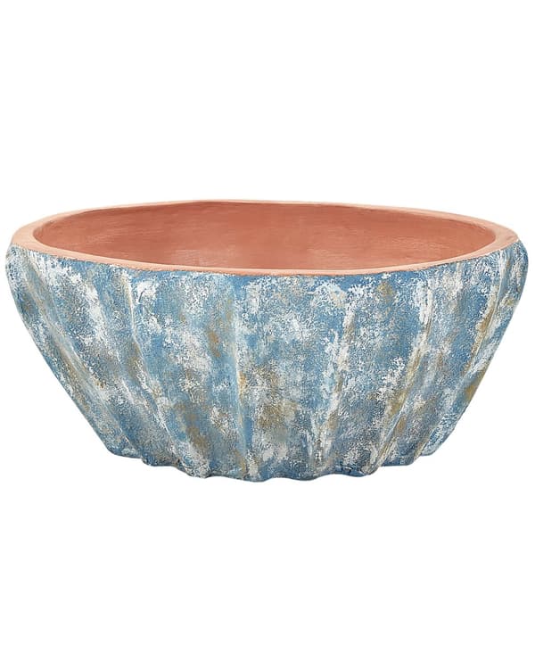 Kukkaruukku sininen terrakotta ⌀ 51 x 24 cm pyöreä kaiverrettu sisälle ulos käsintehty moderni tyyli
