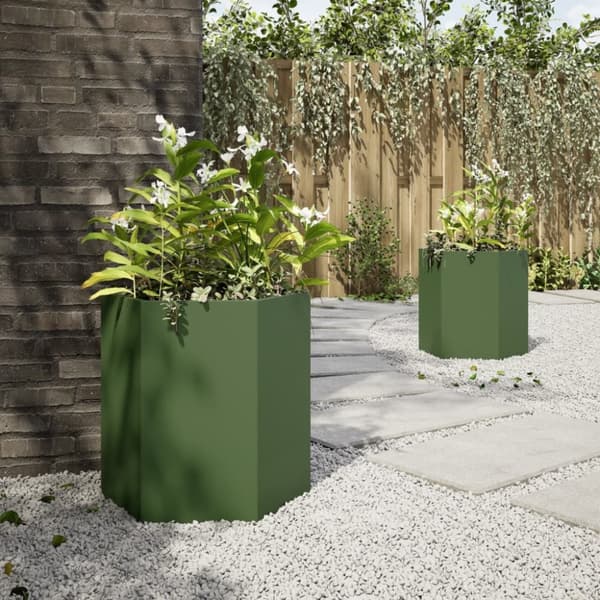 vidaXL Havekrukker 2 stk 46x40x45 cm sekskantet stål olivengrøn